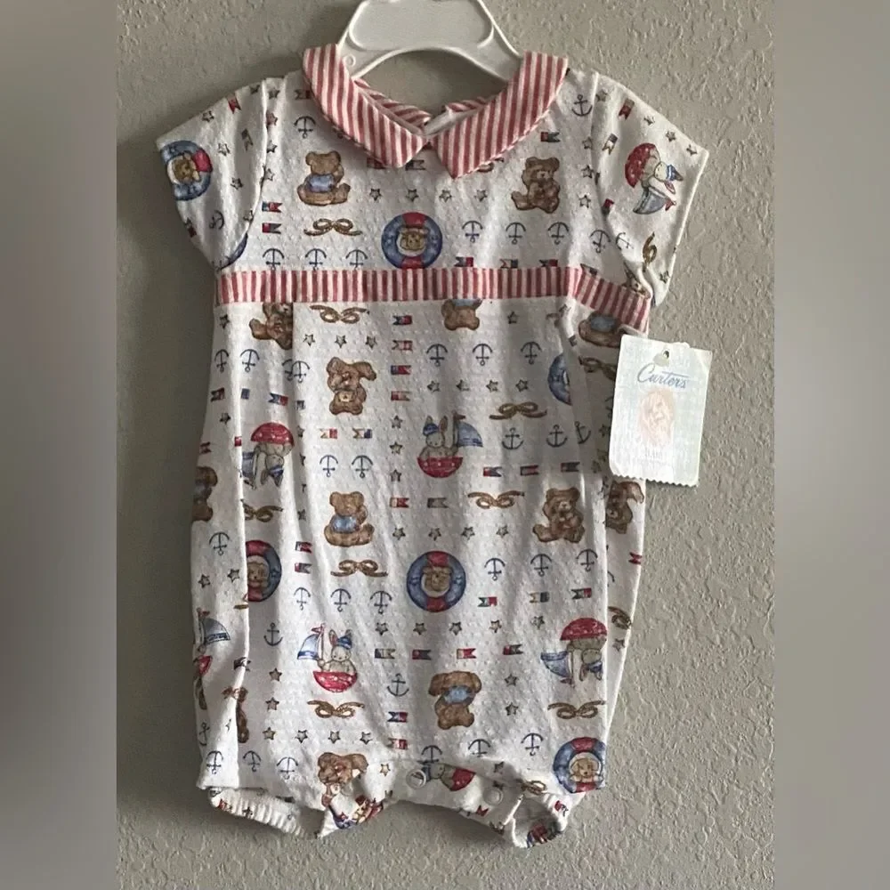 NWT Baby Boy Vintage Carter’s nautical patriotic Onesie romper Bear 6-9m months